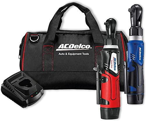 ACDelco ARW1209-K92GL G12 Lithium-Ion 12V (10.8V) Electric 3/8 & 1/4 Cordless Ratchet Wrench Set Power Tool Combo Kit | Tool Set Includes x2 Battery Packs, x1 Charger, x1 Flashlight & Canvas Bag