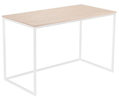 Skraut Home | Escritorio | Mesa de Estudio MIA | sobre de Madera Color Roble nórdico de 19 mm de Grosor | Patas de Metal Blanco | 120 x 60 x 75 cm