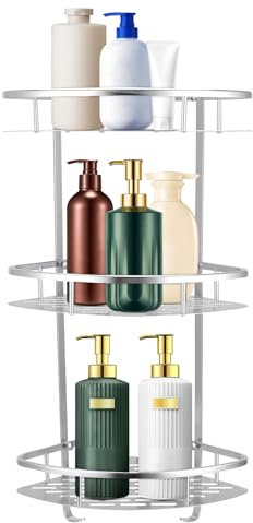 Natudeco Eck-Duschregal für Badezimmer, Eckständer, Eck-Duschregal, Wandmontage, 3 Etagen, Eck-Duschregal, Aluminium-Shampoo-Seifen-Aufbewahrungsregal Duschorganisatoren für kleine Orte