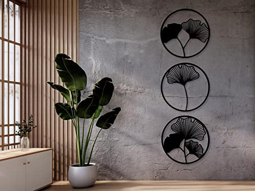 Bilder Ginkgo Blätter, Blumen Wandbild aus Holz, Wand deko in Schwarz, 3D, Wandtatoo Home Wall Art Dekoration, Wandaufkleber, Moderne Deko, Bilder für Zuhause Büro Schlafzimmer, Wohnzimmer und Küche