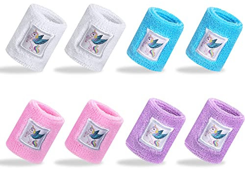8 Stück Kinder Sport Armbänder 5 * 6cm Einhorn Schweissarmband Bunt Handgelenk Schweißband für Geburtstagsfeier, Outdoor-Sportarten, Rollschuhlaufen,Tanzen