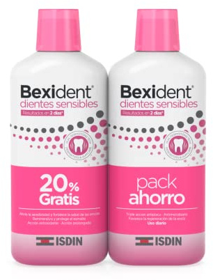 ISDIN Bexident Packung mit 20% gratis Zahnpflege, Sensitive Zähne, 500 + 500 ml, CPC+Cymenol, bekämpft Überempfindlichkeit der Zähne
