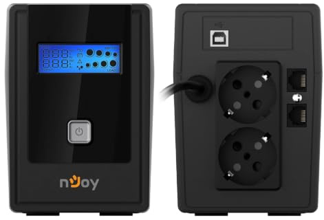 NJOY Cadu 850 Gruppo di Continuità 800VA 480 Watt, Line Interactive, Display LCD, AVR, HID USB, Protezione LAN 1Gb/s, 2 Uscite Schuko, Software per Gestione UPS, 1 Batteria 12V-9Ah