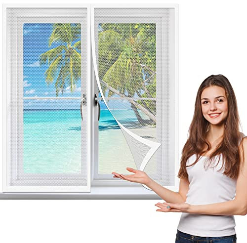 Fliegennetz Fenster Magnet 160 x 140 cm, Insektenschutz Fliegengitter Balkontür Moskitonetz Fliegennetz, Auto Schließen Faltbar für Windows/Wohnzimmer Fenstern, Weiß