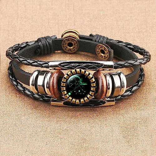 LODMLOER Schütze 12 Sternzeichen-Sternbild-Armband – Sternzeichen-Charm-Armband Für Frauen, Mehrschichtiges, Handgefertigtes Vintage-Lederarmband Mit Druckknopf, Schütze