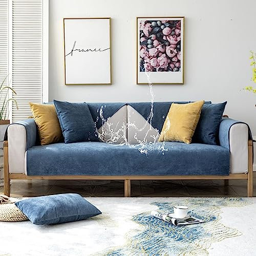ZCXRYFL 1 2 3 4-Sitzer Sofabezug Wasserdichter Sofa üBerzug FüR L/U Sofa Universeller Rutschfester Couch üBerzug FüR Stoff-Leder Couch Baby-Krabbeldecke Katzen-Hunde Tagesdecke(40X40cm,Blue)