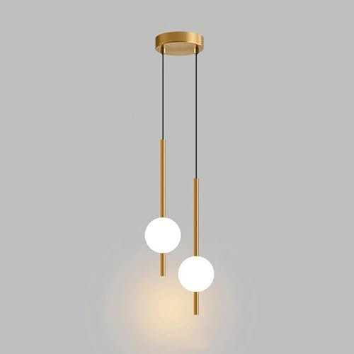Lámpara colgante de bola de cristal Simple nórdica, lámpara colgante de línea larga for dormitorio interior, lámpara colgante de techo LED moderna ( Color : Gold-2 head 2 ball , Size : Warm White )