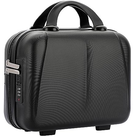 TOLIDA Hard Shell Vanity Cases with Combination Lock - Portable Waterproof Cosmetic Travel Case Box Organizer, Toiletry Case with Zipper Cosmetic Bag Beauty Case, Travel Storage Bag Case (Black)