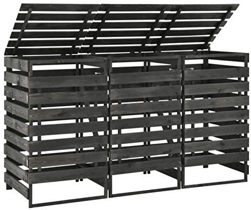 Homgoday Dreifache Mülltonnenabdeckung 210 x 75 x 121 cm aus lackiertem Kiefernholz, Gartenschuppen, Geräteschuppen für den Garten, Gartenhaus, Lagerhaus für den Außenbereich