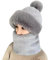 crazy bean Winter Mütze Schal Set Damen Warme Winddichte Balaclava Fleecefutter 2 in 1 Wintermütze mit Bommel Outdoor Radfahren Skifahren(Grau)