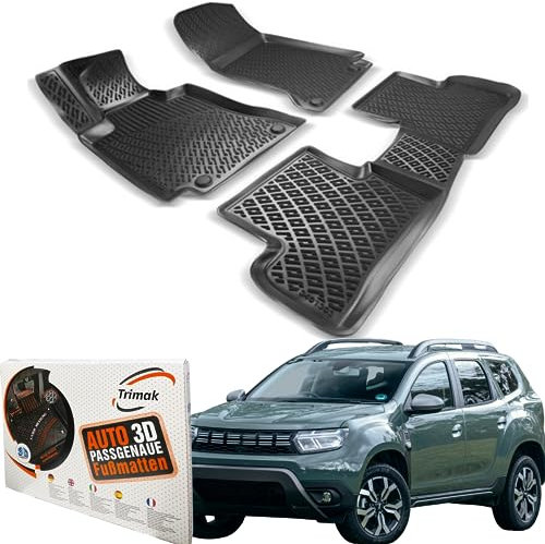 Trimak Passgenau 3D Fussmatten Auto Kompatibel mit Dacia Duster 4x4 ab 2023 Auto Zubehör 1. Und 2. Reihe Gummimatten Autos TPE Allwetter Geruchlos rutschfest Vorne und Hinten Schwartz