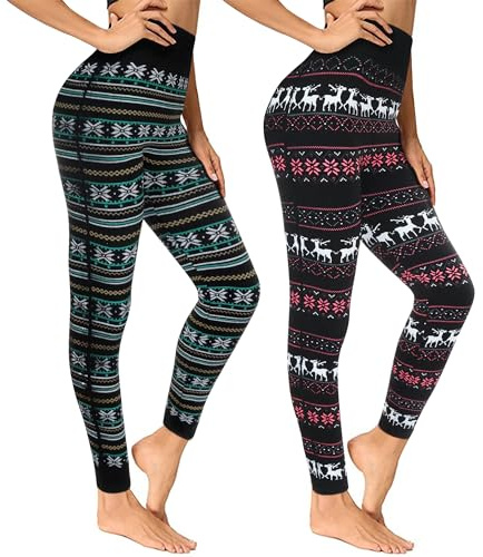 Lakpoau Leggings Termici da Donna, Caldi Leggings Invernali a Vita Alta,Leggings Caldi da Donna,Motivi Natalizi,Leggings Sportivi Termici con Interno in Pile Teddy,Taglia Unica 4145-AB