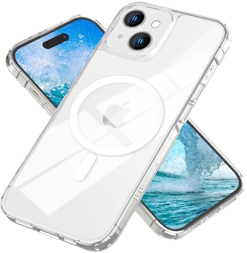 NALIA Transparentes Magnet Case für iPhone 15 - MagPower System | UV-stabile Hartrückseite mit Vergilbungsschutz, Stoßdämpfender TPU-Rahmen, Erhöhter Display- und Kamerarand, LUMEX