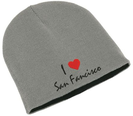 I Love San Francisco City California USA Unisex Bestickte Doppelschicht Beanie Wintermütze Art, grau, One size