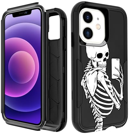 Pegmode for iPhone 12 Case - Heavy Duty Protective Designer Selfie Skeleton Cute Cartoon Hard Shockproof Bumper Phone Cases for Apple 12 for Girly Women Men Girls Boys Teens