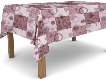 Banzaii Tischdecke aus Wachstuch, schmutzabweisend, Sonnen- und wetterfest, leicht auf die gewünschte Größe zuzuschneiden - Rosa Kreise 140 x 300 cm