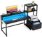 GreenForest Computer Schreibtisch mit Schublade und Drucker Regal, Reversible 150 cm Home Office Schreibtisch mit LED-Leuchten, Monitorständer und Haken für Studie Gaming Arbeiten,Schwarz