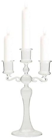 Monozoz Lot de 3 chandeliers - Élégant bougeoir en verre transparent avec 3 branches - Bougeoir comme point central pour les fêtes à thème, la décoration de table, la salle à manger, les