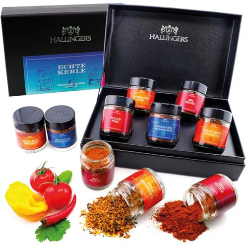 Hallingers Echte Kerle - Gewürz Geschenkset handmade, 5 Gewürze aus aller Welt (Set) - Geschenk im Sommer & als perfektes Grillgeschenk | Neues Zuhause Glückwünsche Genesung
