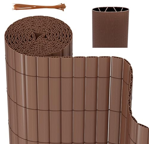Herrselsam Sichtschutzmatte PVC Sichtschutzzaun mit Kabelbindern Standard Sichtschutz Windschutz Garten Balkon Terrasse Sichtschutzzaun Braun 100x1000cm Interne W-Struktur Verstärkte Lamellen