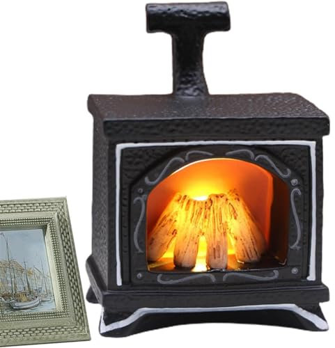 EHOTER Maison de poupée LED - Scène miniature à l'échelle 1/12 - Maison de poupée miniature - Cheminée et feu de fée - Mini accessoires de meubles - Flamme LED - Décoration de Noël (cheminée)