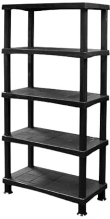 Khanary 5 Tier Plastic Shelving Unit Storage Racking Shelves Home Office Garden Garage Shed Utility Room Warehouse Shelf Rack Pantry Shelfs (5 Tier Plastic Shelves Black)