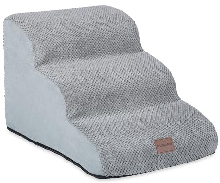 Relaxdays Escalera para Perros, 3 Peldaños, Escalón Gatos, Cama y Sofá, Antideslizante, 33x41x54cm, Gris