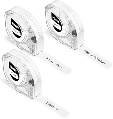 VolenGo Kompatibel mit Dymo Letratag Etikettenband, Funktioniert für Letratag XR LT-100T / LT-100H, Kompatibel mit Dymo Etikettenband Plastik Weißes Schreibband, 12mm x 4m Etikettenband
