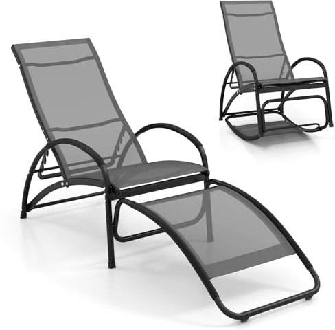 COSTWAY Tumbonas Mecedora Jardin 2 en 1, Tumbona Jardin Exterior de 4 Posiciones, Reposabrazos Curvados, Marco de Aluminio, Tumbona Reclinable Jardin Playa Piscina (Gris)
