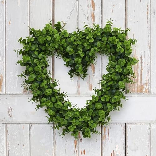 FAHAAM Artificial Eucalyptus Heart, Valentines Decorations, Heart Wreath Decor, Handmade Artificial, Boxwood Heart Topiary Door Hanging Wreath For Wedding, Valentine's Day, Christmas, Wedding, Home