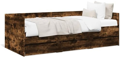 Keyroto Tagesbett 100x200 mit Schubladen Tagesbett Holz Bett mit Stauraum Einzelbett mit Schubkästen Jugendbett Holzwerkstoff-Räuchereiche-100 x 200 cm