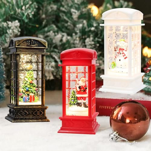Longzhuo Weihnachts-Schneekugel-Laterne, batteriebetriebene Telefonzellenlaterne, Weihnachtsbeleuchtung, Schneekugel, Glitzerlaterne, Innenbereich, für Weihnachten, Festival, Dekoration, Geschenke,