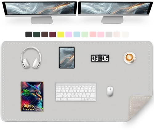 120 x 60 cm PU Leder Schreibtischunterlage - Rutschfeste Computerunterlage, großes Mauspad, Tastaturunterlage für den Schreibtisch, wasserdichte Schreibunterlage für die Arbeit (Grau)