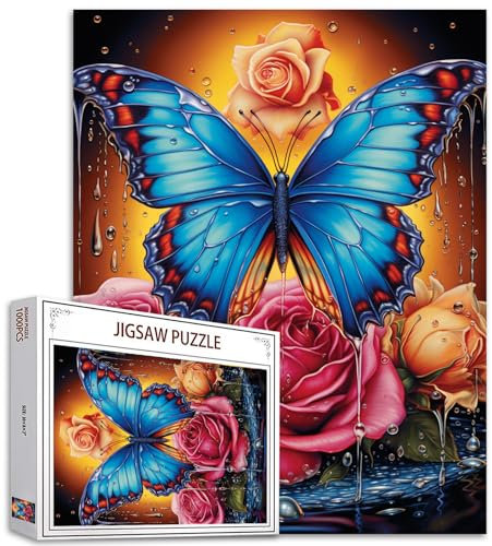 Tucocoo Schmetterlingspuzzle, 1000 Teile, Puzzles für Erwachsene, bunte Rose, fantastische Kreaturen, Kunstpuzzles für anspruchsvolle Familienaktivitäten, buntes Bastelpuzzle für Heimdekoration,