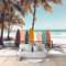Tropischer Strand Surfbretter Palmen Art Fototapete Malerei Blau Tapete Fototapeten Vlies Tapeten, Vliestapete Wandtapete Moderne Wand Schlafzimmer Wohnzimmer Wand tapete 300x210 cm