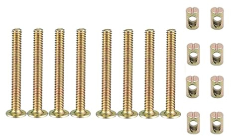 M6 x 50 mm Möbelschrauben-Set, 8 Stück, Karbonstahl, Möbelverbinder, Befestigungselement, Innensechskantschraube mit Zylindermuttern für Stuhl, Möbel, Bett