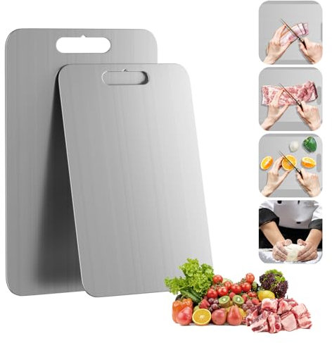 Titan Schneidebrett, Doppelseitiges S316Ti Edelstahl Titanium Cutting Board, Lebensmittel Grade Schneidebrett für Fleisch, Brot, Gemüse und Obst
