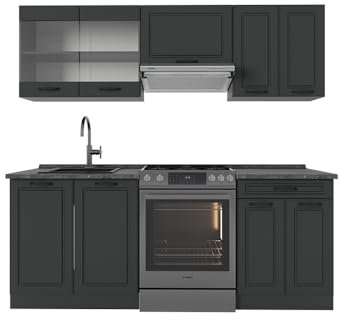 Vicco Küchenzeile R-Line, Anthrazit Landhaus/Anthrazit, 200 cm, AP Anthrazit