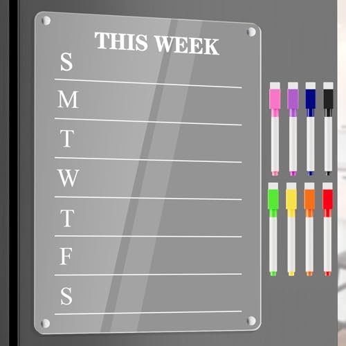 Magnetic Fridge Calendar Acrylic Whiteboard Calendar Meal Planner Magnetic Fridge Calendars Weekly Planner Dry Erase Planning Board Includes 8 Color Markers
