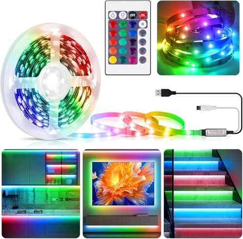 wisdom line LED Strip RGB 5m 5050 LED Streifen mit Fernbedienung Mehrfarbige Beleuchtung 12V Adapter für Schlafzimmer Küche