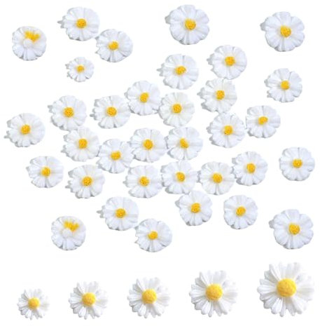 50 Stück Gänseblümchen Deko,9/13/17/22/26mm Gänseblümchen Kostüm,Resin Daisy,Mini Streudeko Frühling,Miniatur Blumen,Streublumen,Künstlich Gänseblümchen Tortendeko,DIY Handwerk Dekoration Home Möbel