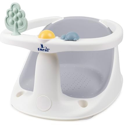 Toral Asiento Bañera Bebe Seguro y Estable – Soporte Bañera Bebe con Ventosas Antideslizantes, Cómodo y Resistente – Adaptador Bañera Bebe Práctico - Modelo Chapoteos Gris