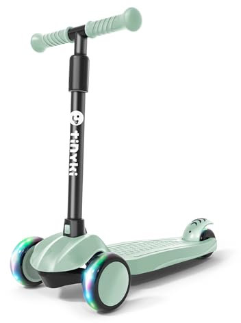 TINYKI Patinete Niño 2 Años a 6 - Patinete niña Altura Ajustable con Ruedas Luces LED - Scooter 3 Ruedas Niño - Patineta Infantil para Niños y Niñas Jugar (Verde Agua)