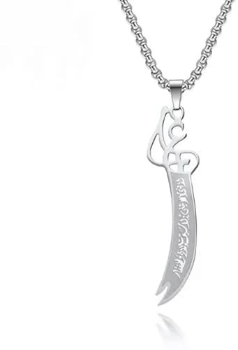 Koran Imam Ali Schwert MuIslam Messer Edelstahl Anhänger Halskette-Silber-Groß (70 * 18mm)