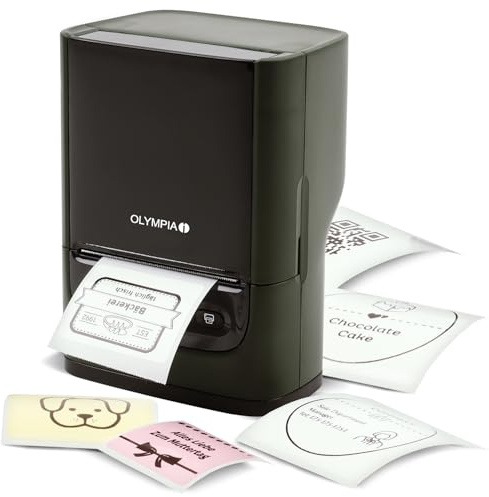 Olympia Etikettendrucker PM220 Grün | Bluetooth Etikettendrucker selbstklebend für Zuhause und Unterwegs | Tragbarer Thermotransferdrucker für wasserfeste Etiketten | Mobiler QR Code Label Printer