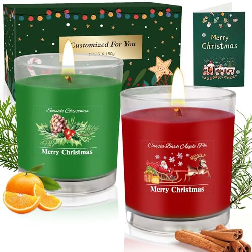 Weihnachten Duftkerzen Geschenkset für Frauen, 2 x 320g Duftkerzen im Glas Aromatherapie Duft Kerze, Weihnachtskerze Natürliches Sojakerzen Geschenk für Mama u Männer,Geburtstag,80 Std. Brenndauer