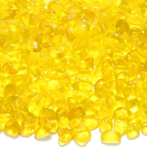 MAIBAOTA Yellow Frosted Sea Glass Pebbles | Small Decorative Stones for Fish Tank Gravel Vase Fillers DIY Crafting Home Decorations 0.85LB (385g)