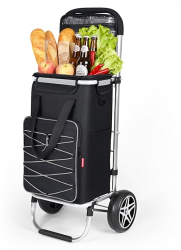 YEAUPE Pro Chariot de Courses 3 en 1 avec Compartiment Isotherme - 46 l - avec Sac Amovible - Charge maximale : 25 kg - avec Poches latérales et décapsuleur (Gris)