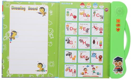 HONITANO Livre Interactif Sonore Bilingue Français-Anglais pour Garçon et Filles 3-5 Ans, Livre Éducatif Préscolaire Vert 1 Pièce, D’Apprentissage Électronique Compact Voyage