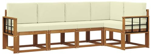 vidaXL Sofa Set mit Kissen 5 pcs Natur und Creme, Gartenlounge, modernes Outdoor-Sofa, sectionale Möbel, langlebiges Patioset, Bequeme Terrassen-Sitzgelegenheit